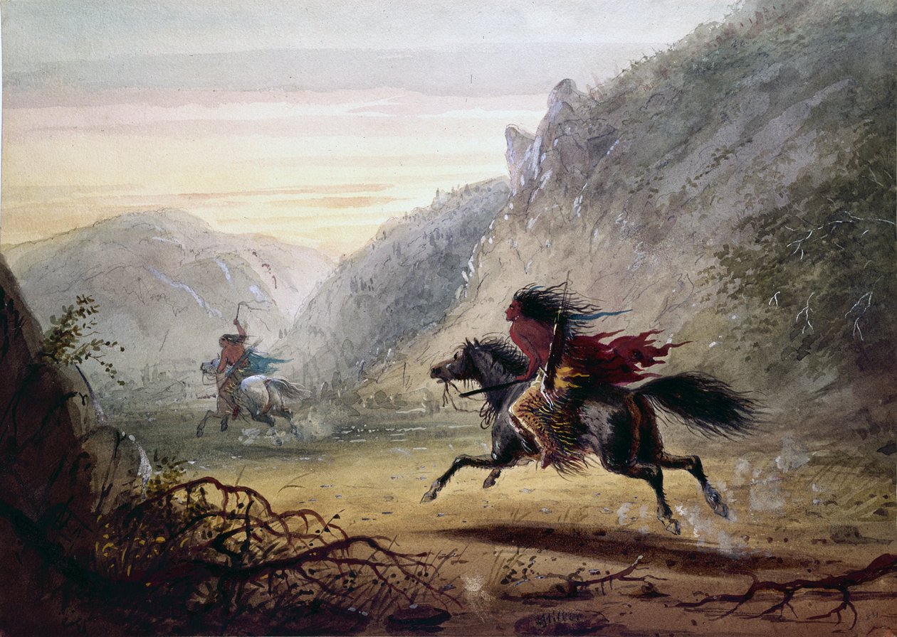 Snake-indianer på jakt etter «Crow»-hestetyv av Alfred Jacob Miller