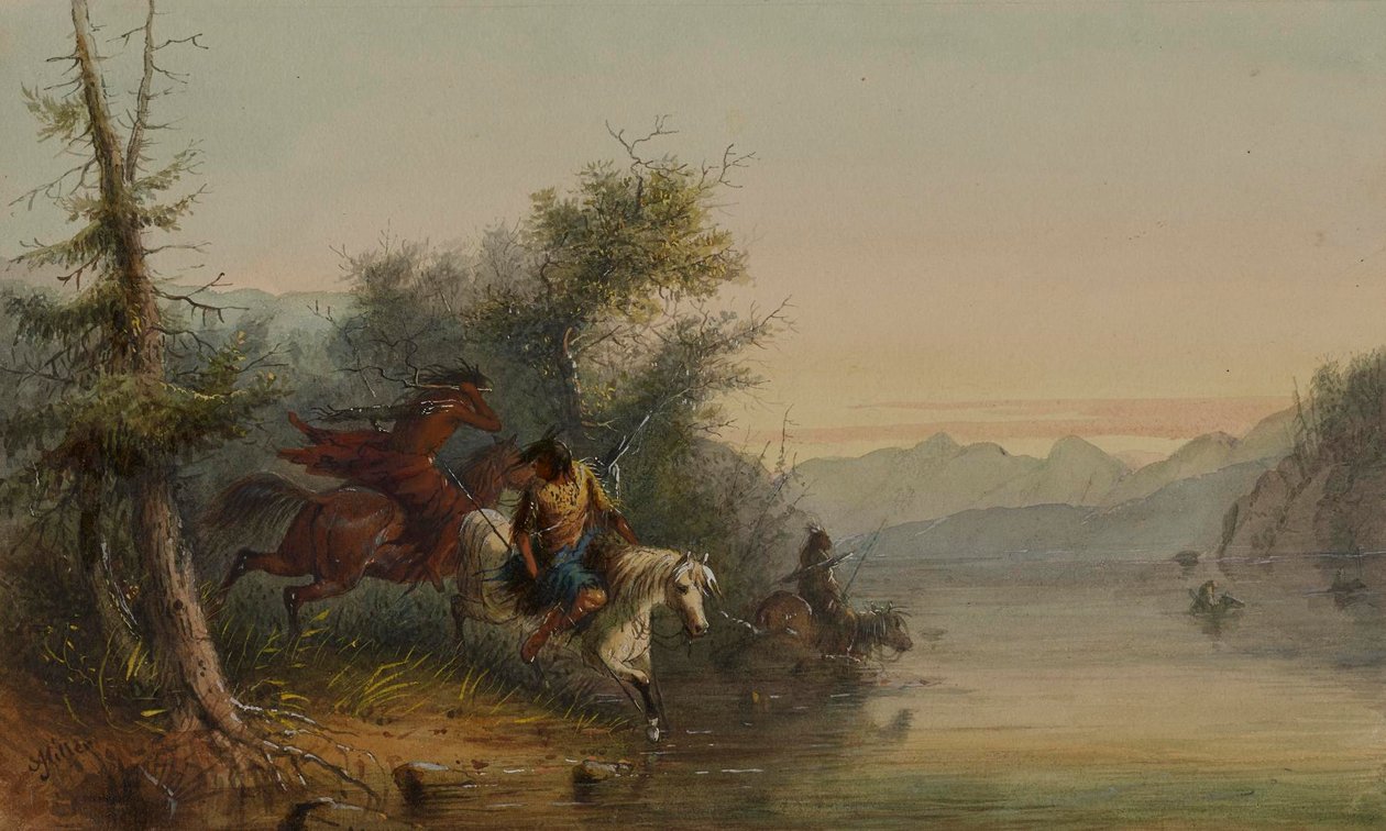 Snake-indianerne: Å vade over en elv av Alfred Jacob Miller