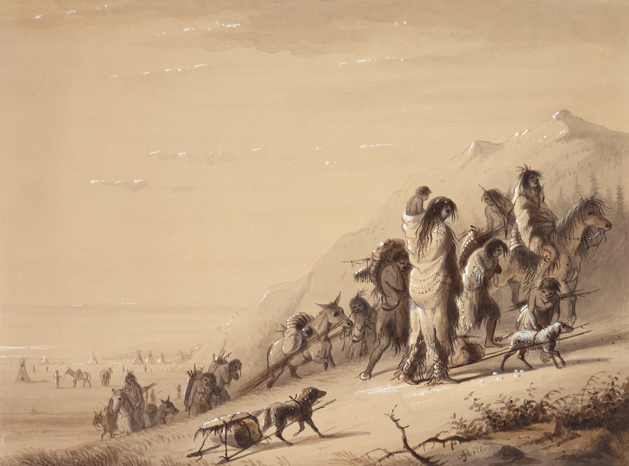 Snake Indians Migrating, ca. 1837 (penn og blekk, vask og gouache på papir) av Alfred Jacob Miller