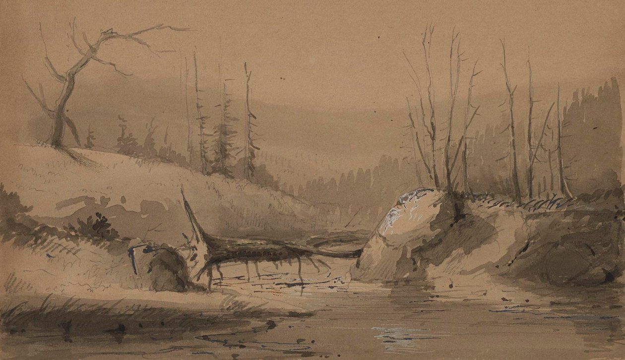 Bekk med et veltet tre av Alfred Jacob Miller