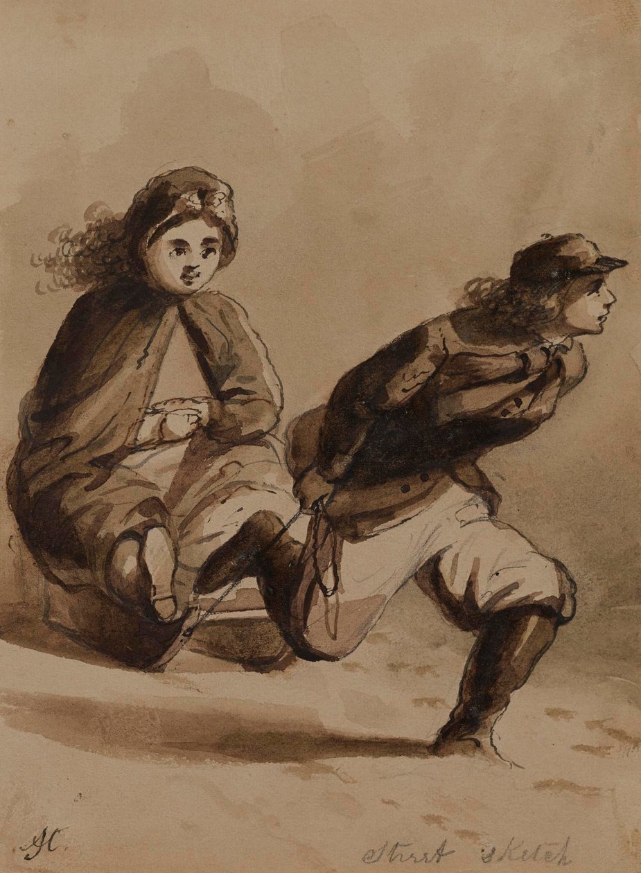 Gateskisse. En gutt viser ridderlighet av Alfred Jacob Miller