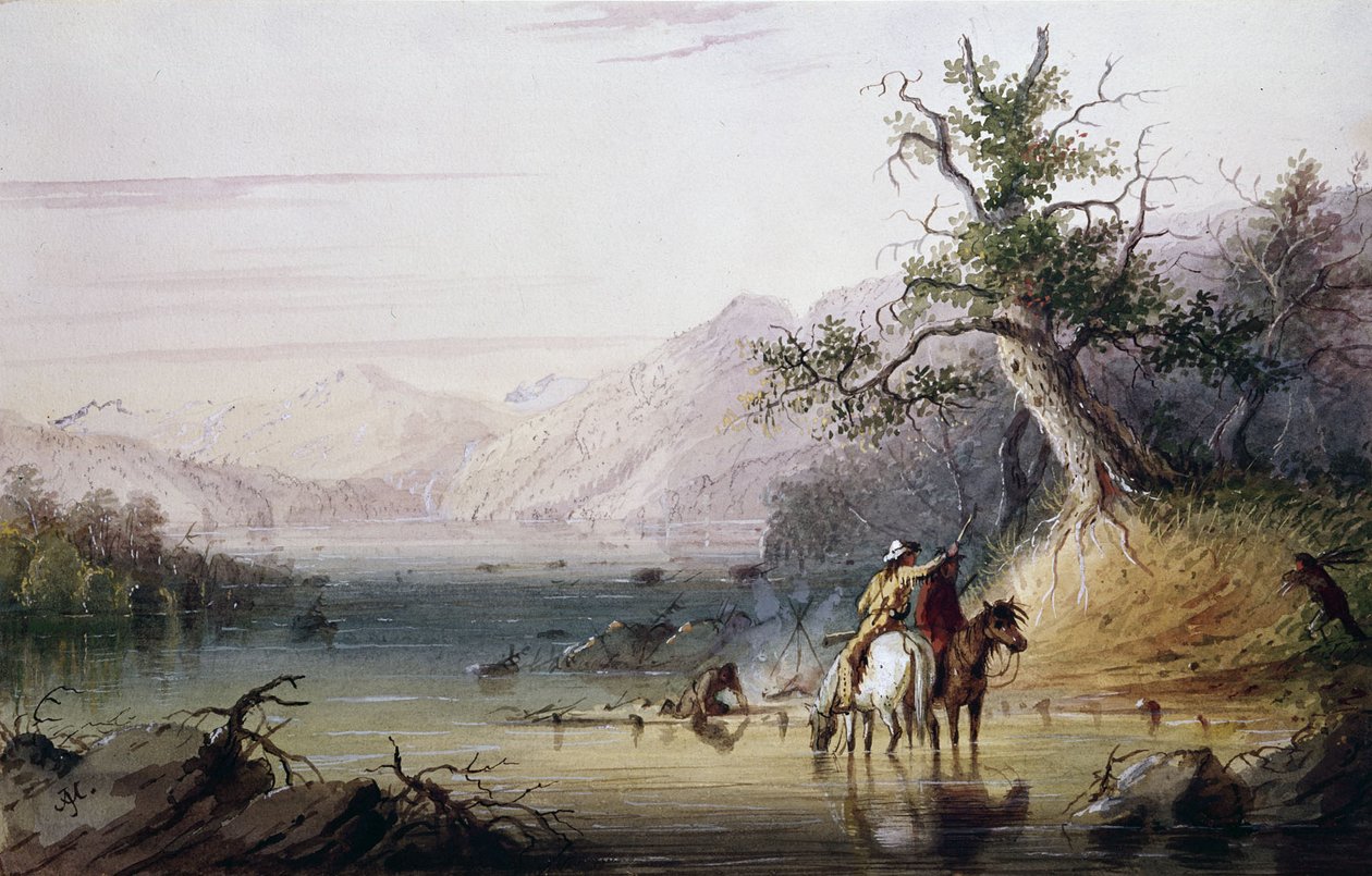 Fangernes leir ved elven «Big Sandy» av Alfred Jacob Miller
