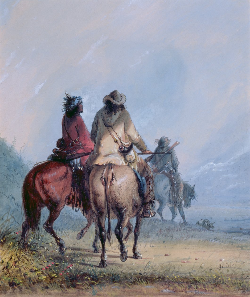Fangstmenn som starter på beverjakten, 1837 (wc und gouache på papir) av Alfred Jacob Miller