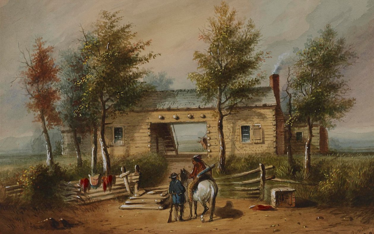 Tømmerhytte i Vesten av Alfred Jacob Miller