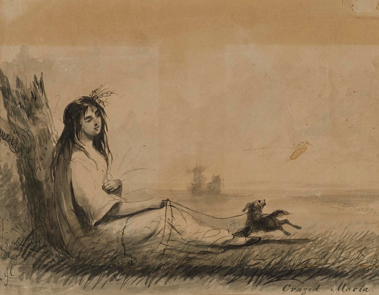 Liggende kvinner med hund i bånd (fra Laurence Sterne, «En sentimental reise», 1768) av Alfred Jacob Miller