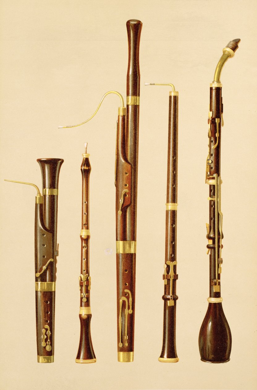 En dulcian, en obo, en fagott, en oboe da caccia og et bassethorn, fra 