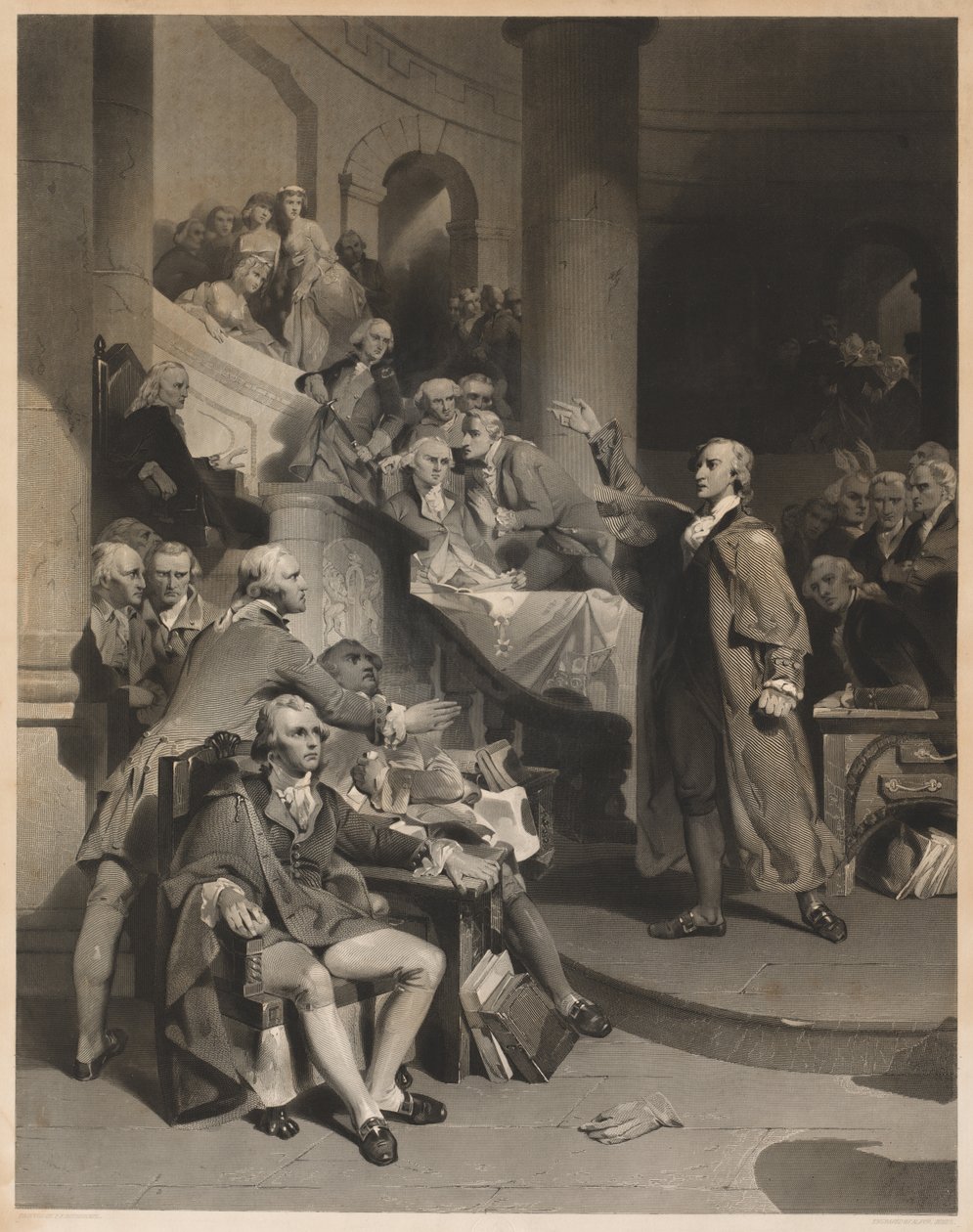 Patrick Henry holder sin feirede tale i House of Burgesses, Virginia av Alfred Jones