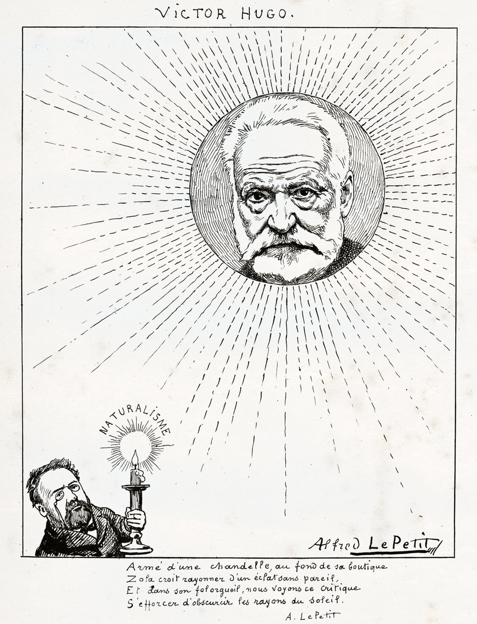 Karikatur av Victor Hugo og Emile Zola., ca. 1875-1880 (gravering) av Alfred Le Petit