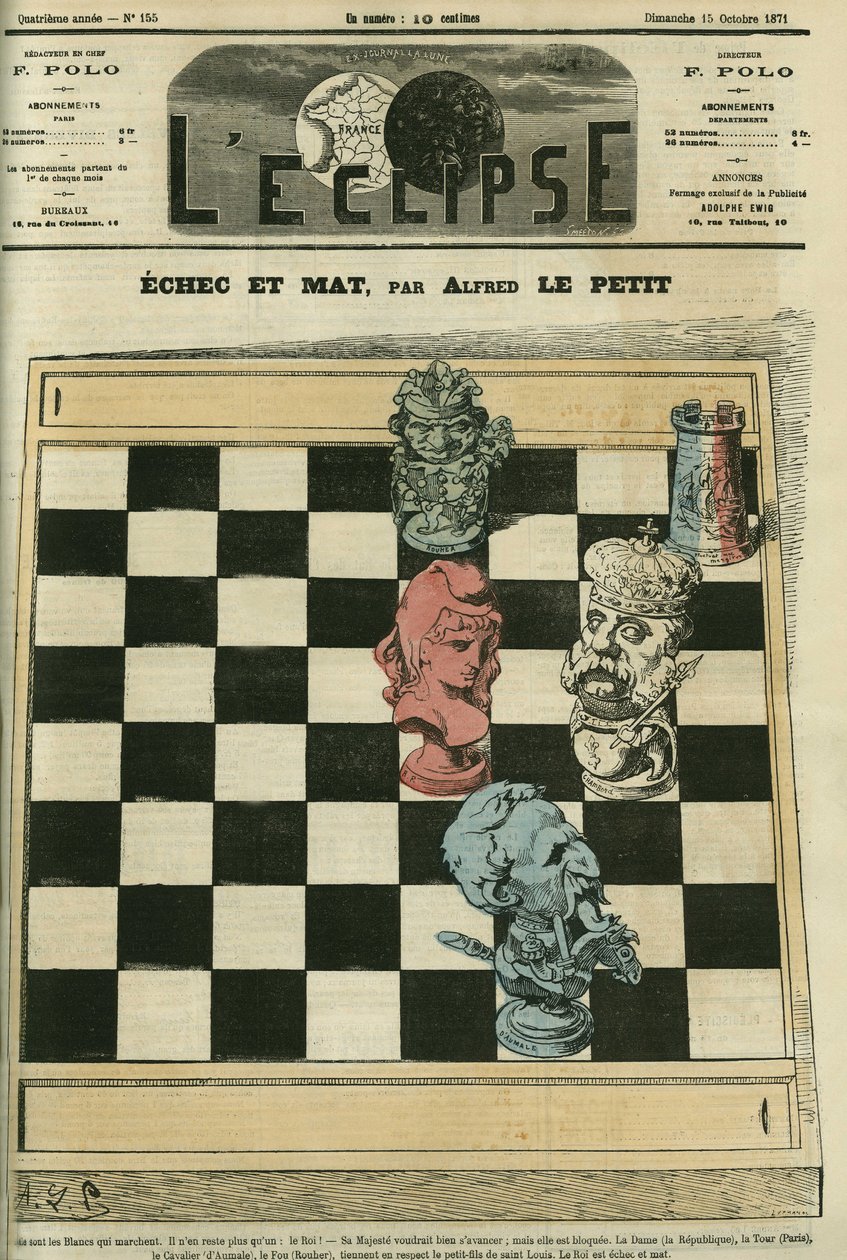 Svikt og mat, Dame-Republique, Tour-Paris, Cavalier-Duc av Aumale (1822-1897), Fou-Rouher (1814-1884) har sviktet kong Louis-Philippe d