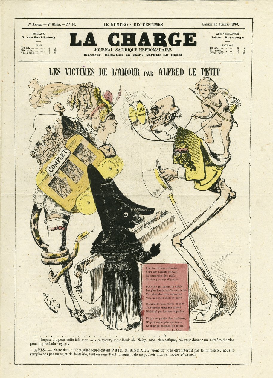 Illustrasjon av Alfred Le Pete (1841-1909) for omslaget til La Charge (1870), nr. 14 av Alfred Le Petit
