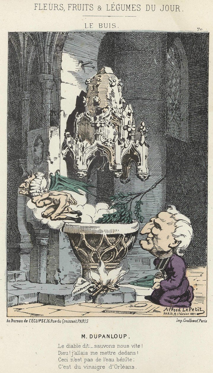 Le Boxis: Cartoon on Dupanloup - ill. from 21/02/1871 in ” Flowers, Fruits and Vegetables of the Day” av Alfred Le Petit