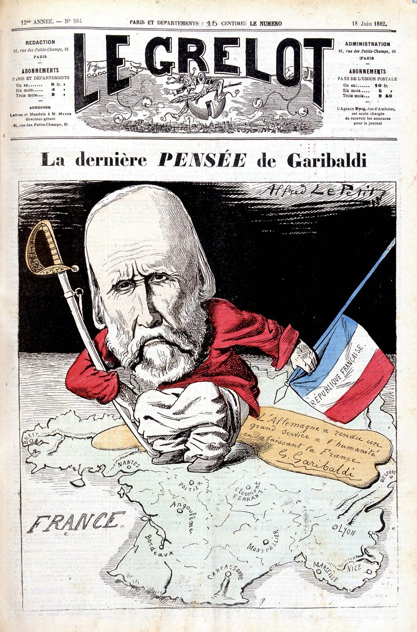 Den siste tanken på Garibaldi. Karikatur i Le bell av Alfred Le Petit