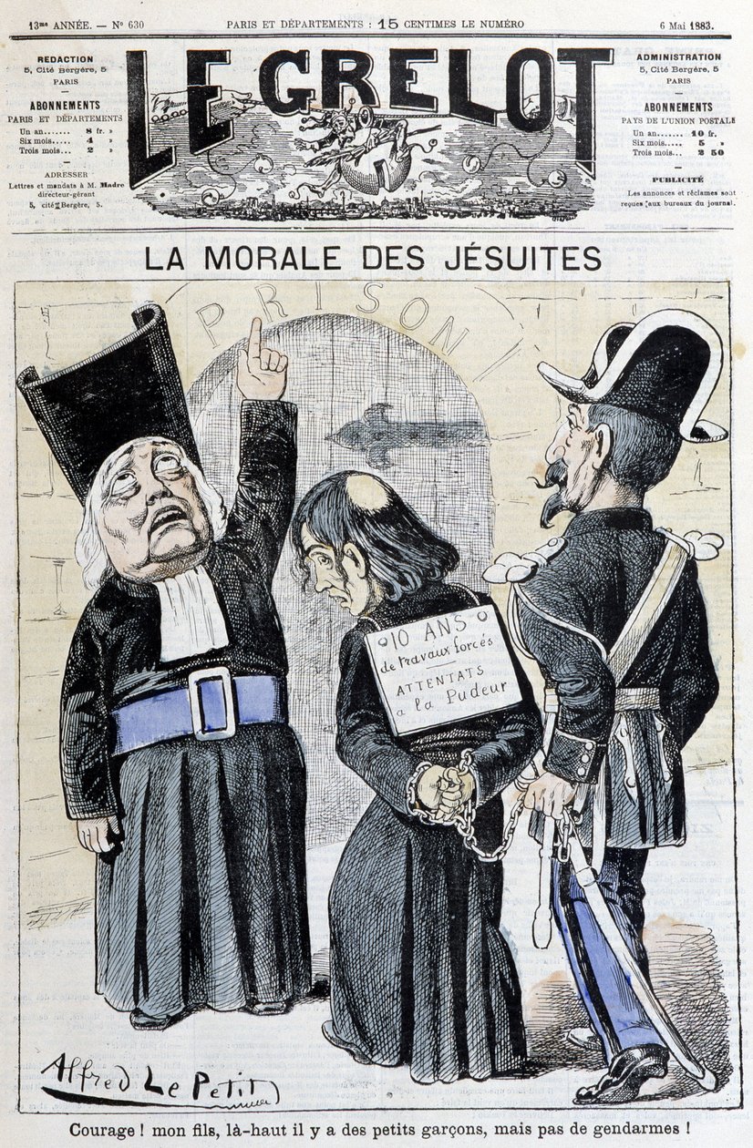 Jesuittenes moral «Oppmuntret! Min sønn, på toppen er det små gutter, men gendarmer!» , mai 1883 (gravering) av Alfred Le Petit