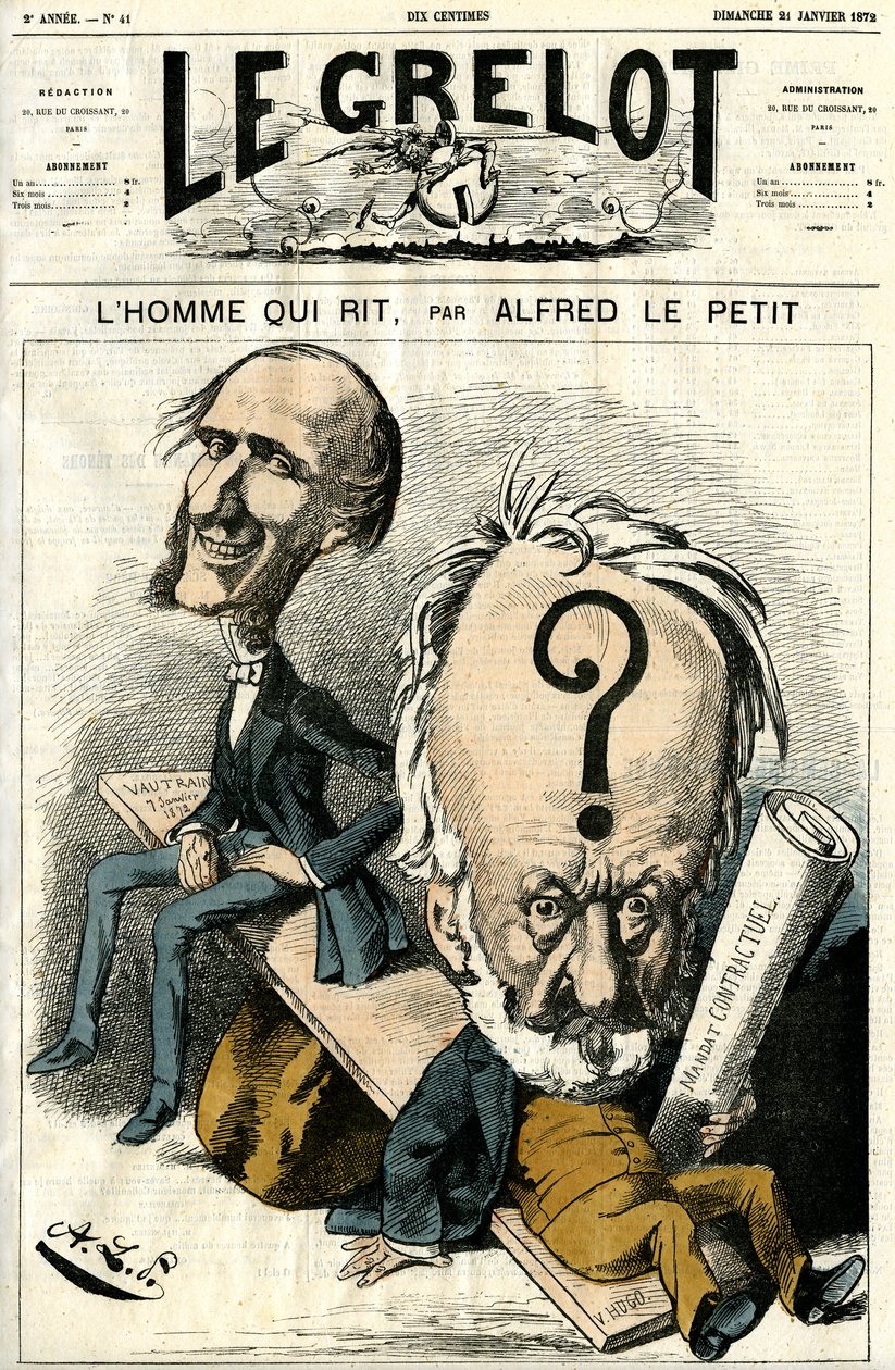Victor Hugo og mannen som ler. Karikatur av Alfred Le Petit