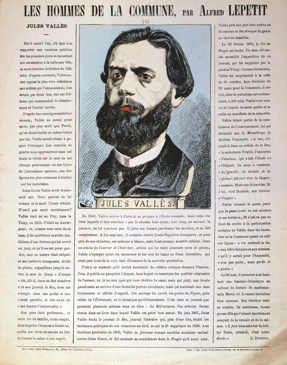 Jules Valles, fransk journalist, forfatter og medlem av Paris-kommunen, 1871 av Alfred Lepetit