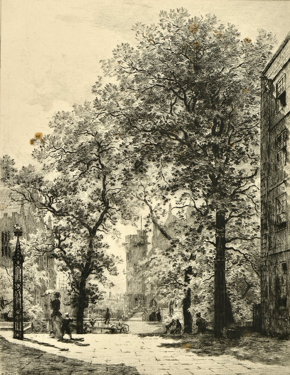 Fountain Court, Temple (etsing) av Alfred Louis Brunet Debaines