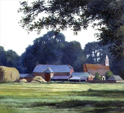 The Farm, West Parley, Dorsetshire, 1909 (tempera) av Alfred Lys Baldry