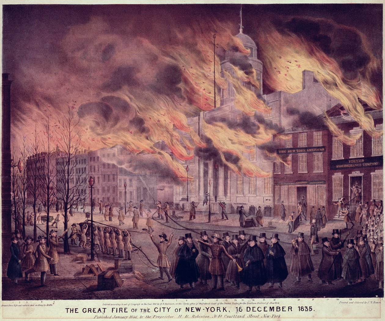 Den store brannen i New York, 1835 av Alfred M. Hoffy
