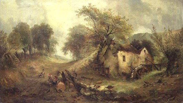 Barn på sti ved en mølle av Alfred Montague