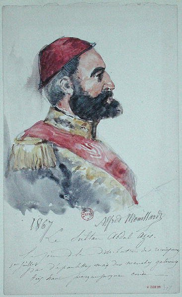 Sultan Abd al-Aziz (1830-76) 1867 (akvarell på papir) av Alfred Mouillard