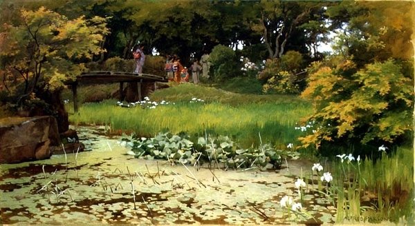 Pon d medlem Te er r Den Of Raku-Rakutei, Hikone av Alfred Parsons