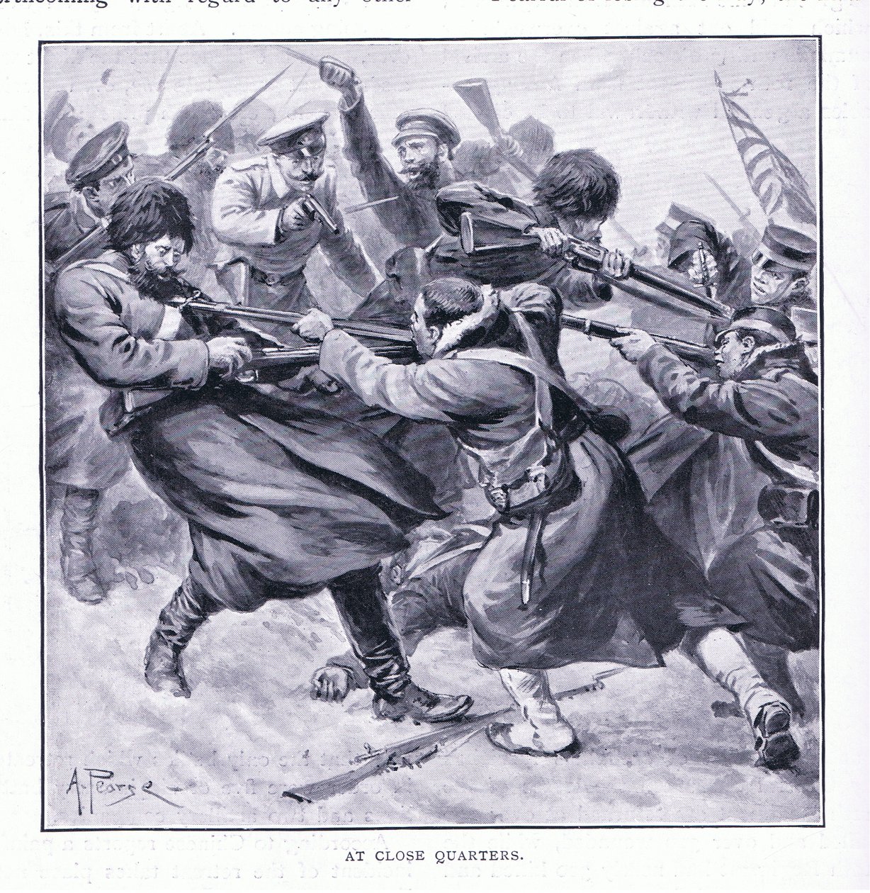 På nært hold, illustrasjon fra Cassells History of the Russo-Japanese War Vol 1, ca. 1900 av Alfred Pearse