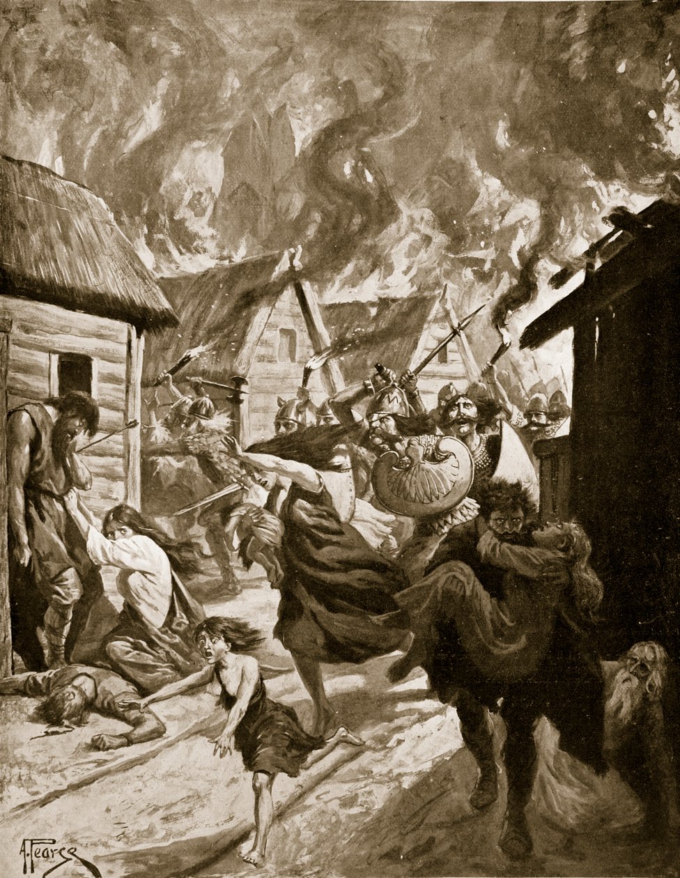 Canterbury Burned by the Danes, 851 AD, illustrasjon fra 