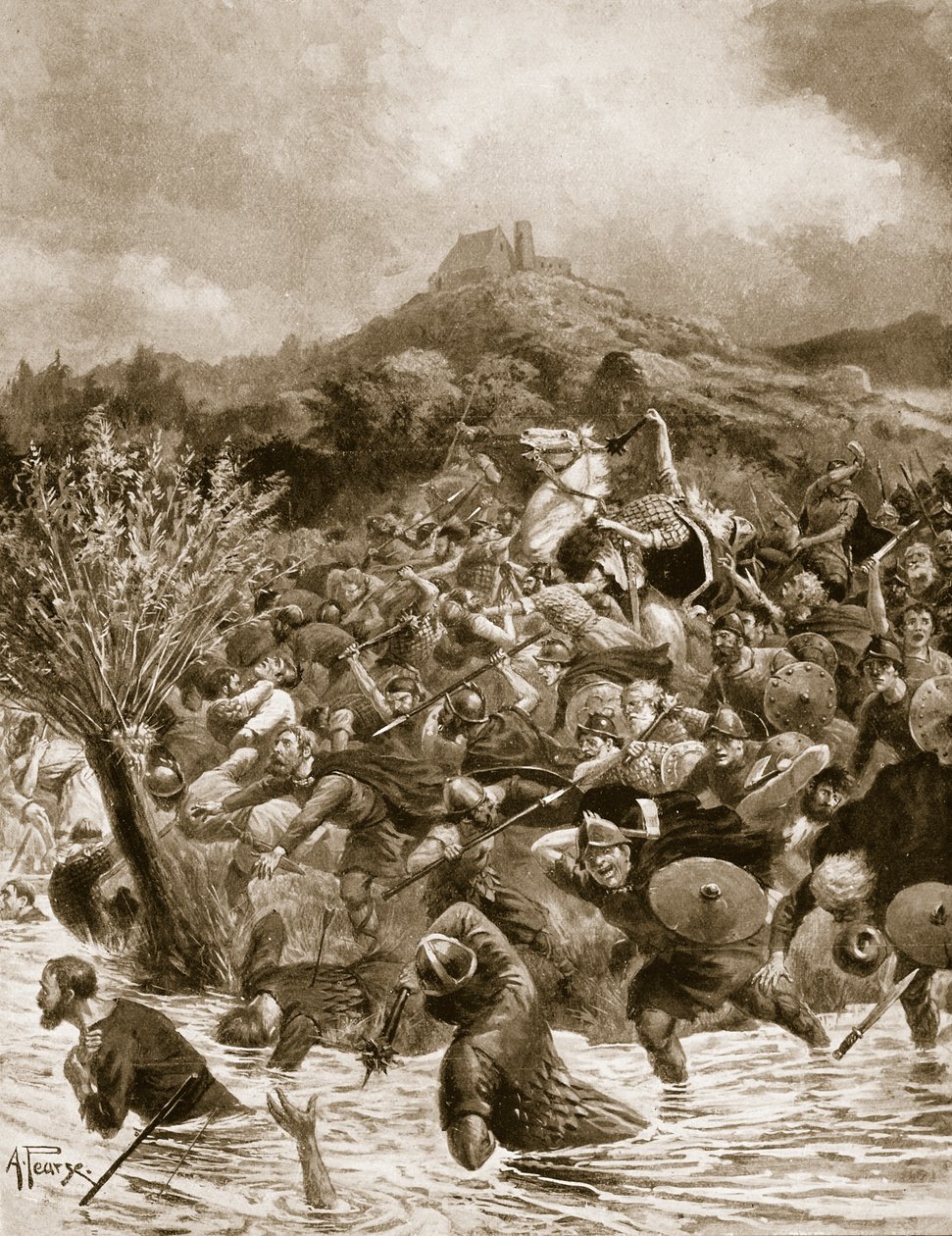 Kong Penda drept i Winwaedfield, 655, illustrasjon fra 