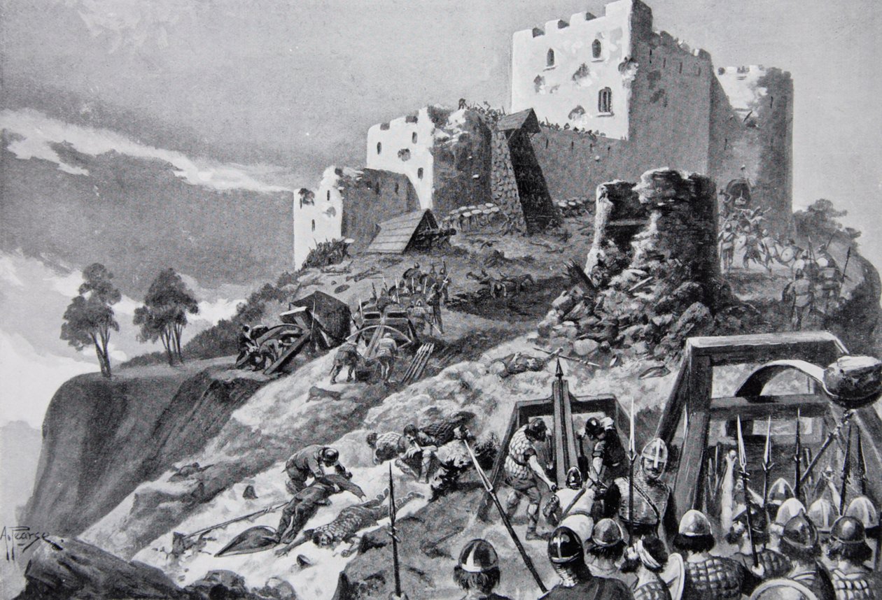 Det walisiske angrepet på Montgomery Castle i 1095 ledet av Cadwgan ap Bleddyn, Prince of Powys, illustrasjon fra 
