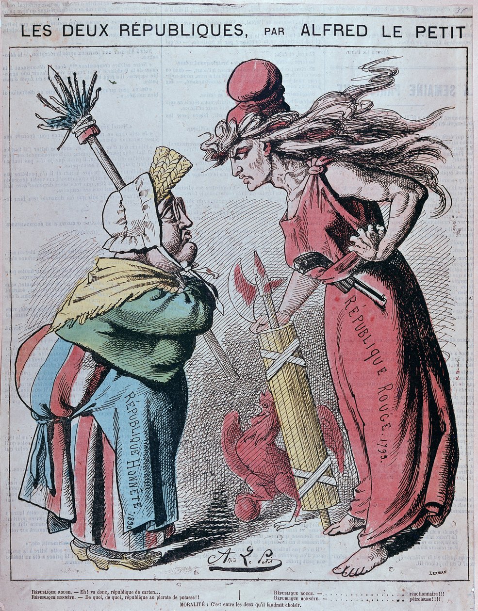 Tegneserie om de to republikkene, "" Honnete Republic (1830) og Red Republic (1793)" av Alfred Le Petitty i "" Le Grelot""" 1872 av Alfred Petit