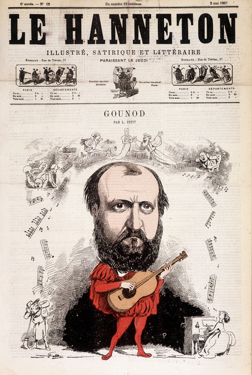 Kabineren fra mai 1867. Tegneserie av Charles Gounod (1818 - 1893), fransk komponist. av alfred le Petité. av Alfred Petit