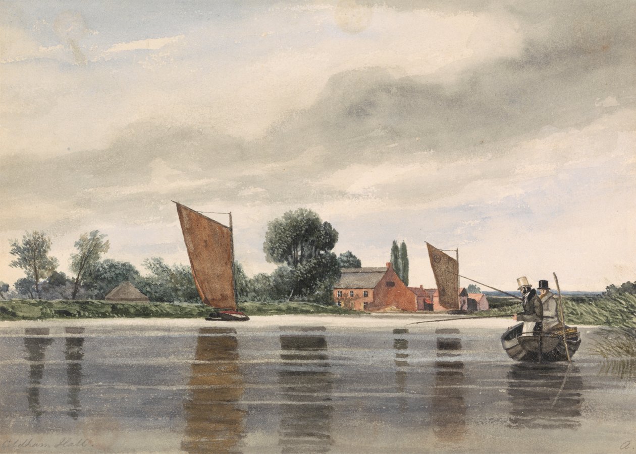 Coldham Hall, med H. Priest og C. Turner Angling, 1835 av Alfred Priest