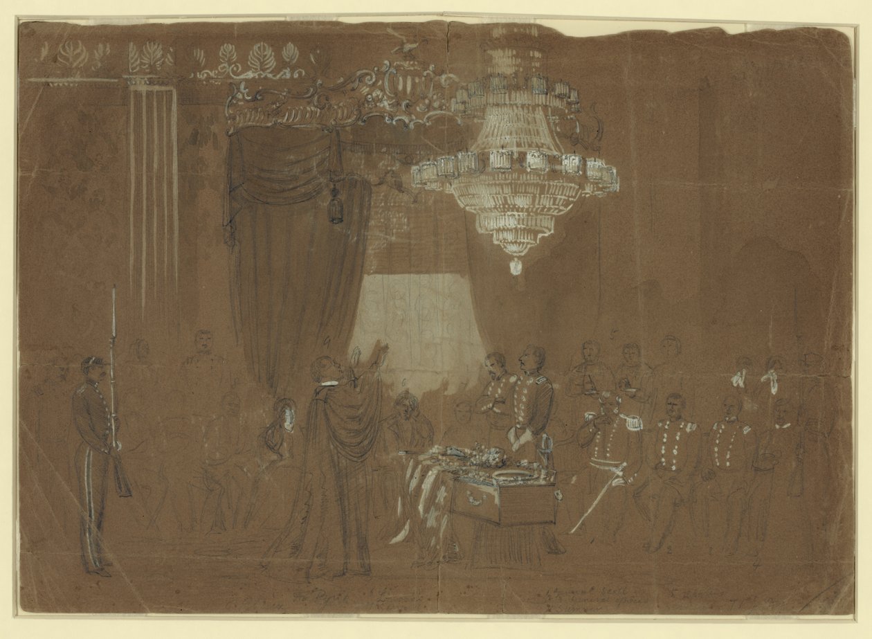Begravelsestjeneste over oberst Ellsworth i White House East Room Abstrakt/medium av Alfred R. Waud