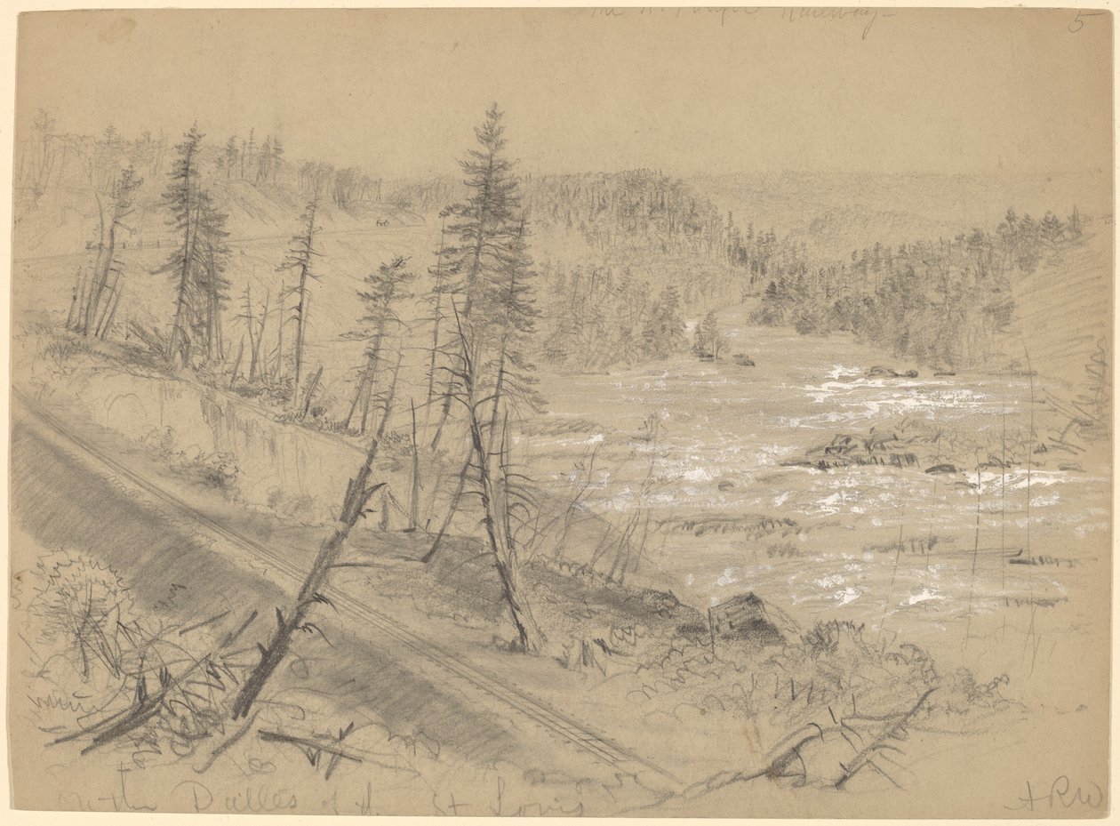 Jernbane på Dalles of the St. Louis av Alfred R. Waud