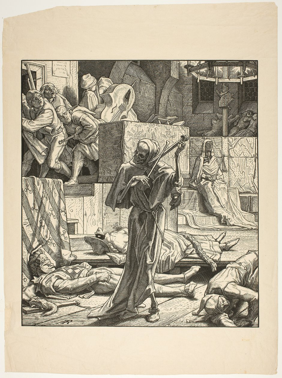 Death the Strangler, Det første utbruddet av kolera på et maskeball i Paris, 1831 av Alfred Rethel
