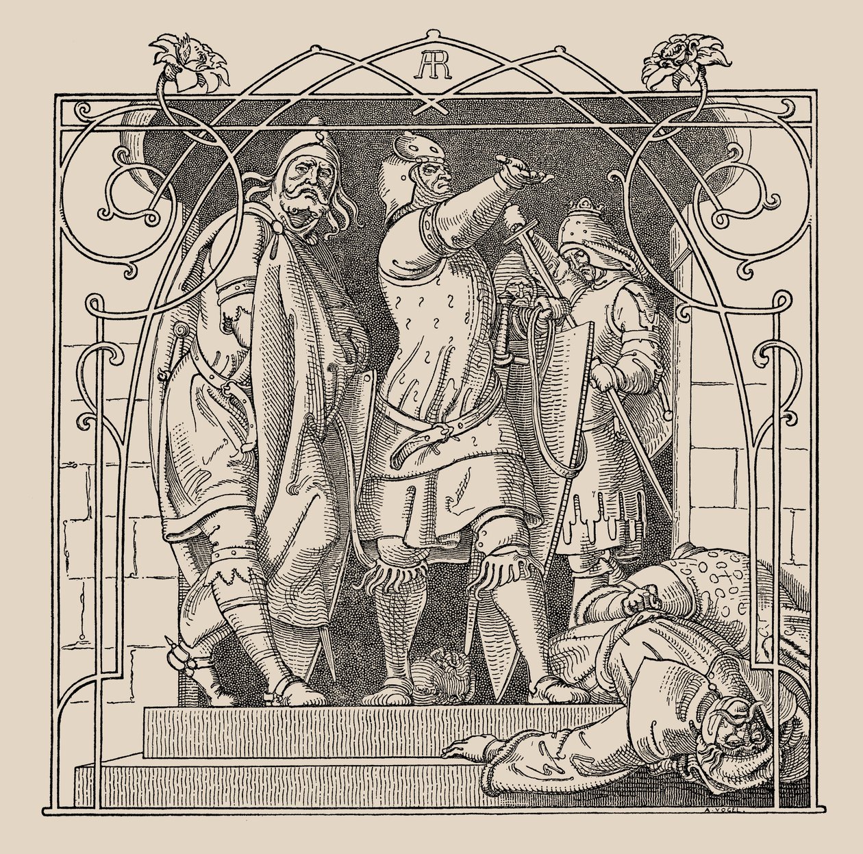 Die Nibelungen. Hvordan de kastet de døde ut av hallen, 1840-1841. av Alfred Rethel