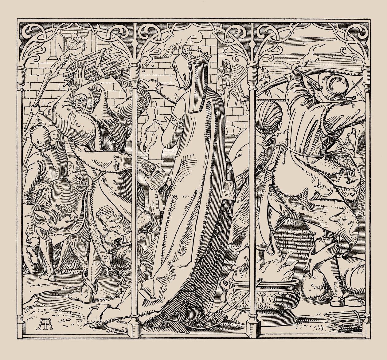Die Nibelungen. Hvordan dronningen ga ordre om å brenne ned hallen, 1840-1841. av Alfred Rethel