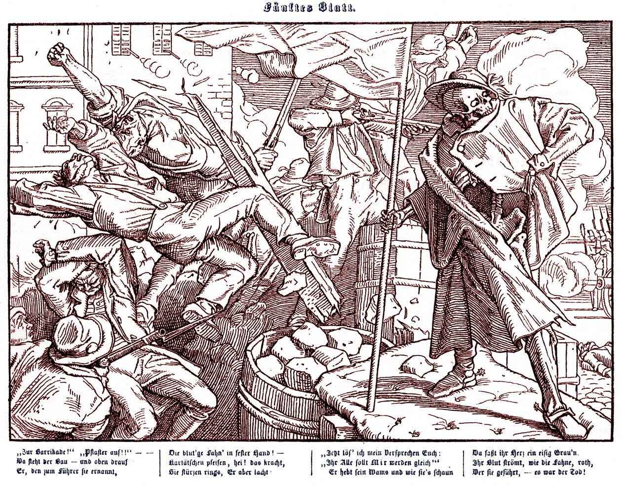 Totentanz 1848: Death leads revolutionary citizens av Alfred Rethel