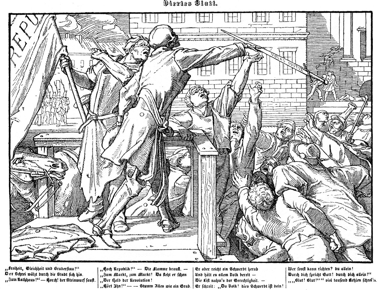 Totentanz 1848: Døden tilbyr rettferdighetens sverd av Alfred Rethel