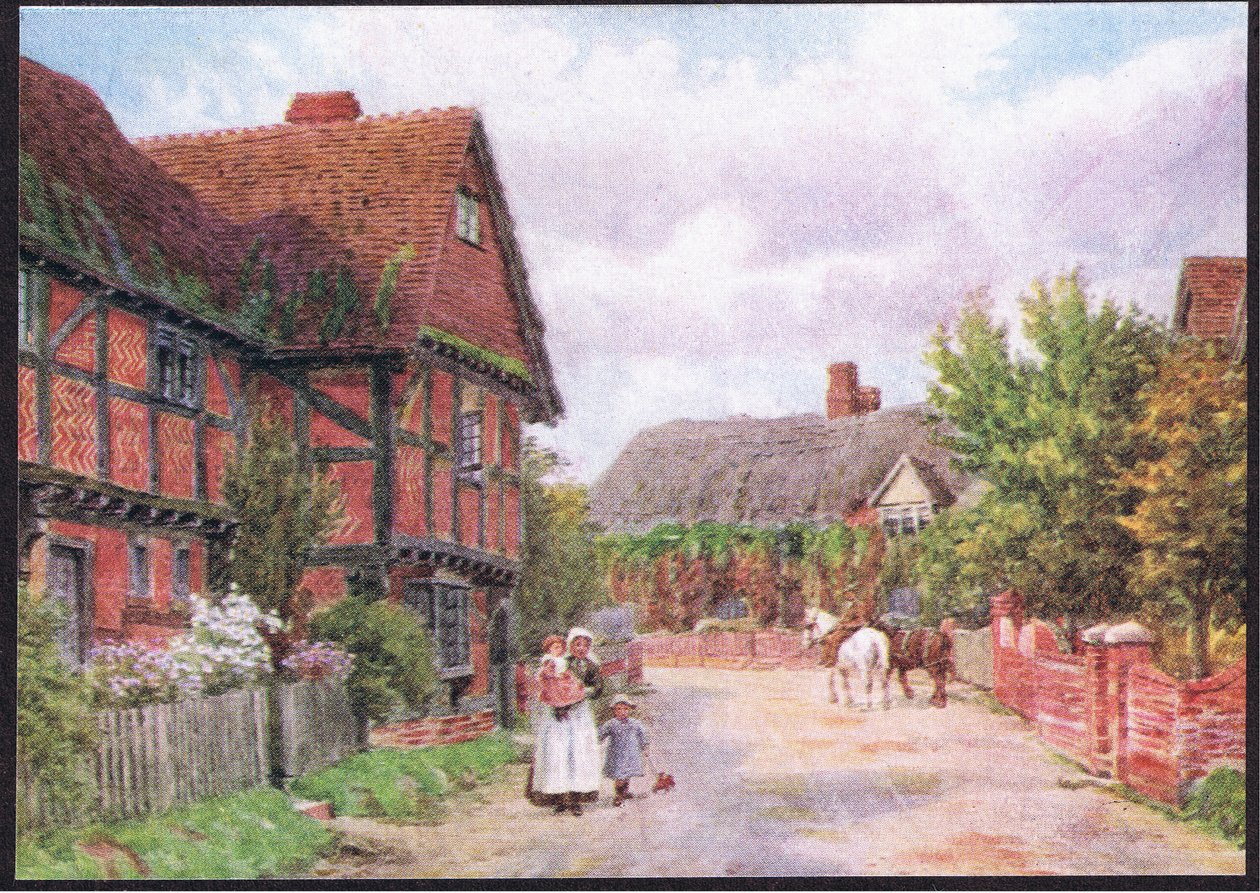 Hytter ved East Hagbourne, fra The Cottages and the Village Life of Rural England utgitt av Dent & Sons Limited, 1912 av Alfred Robert Quinton