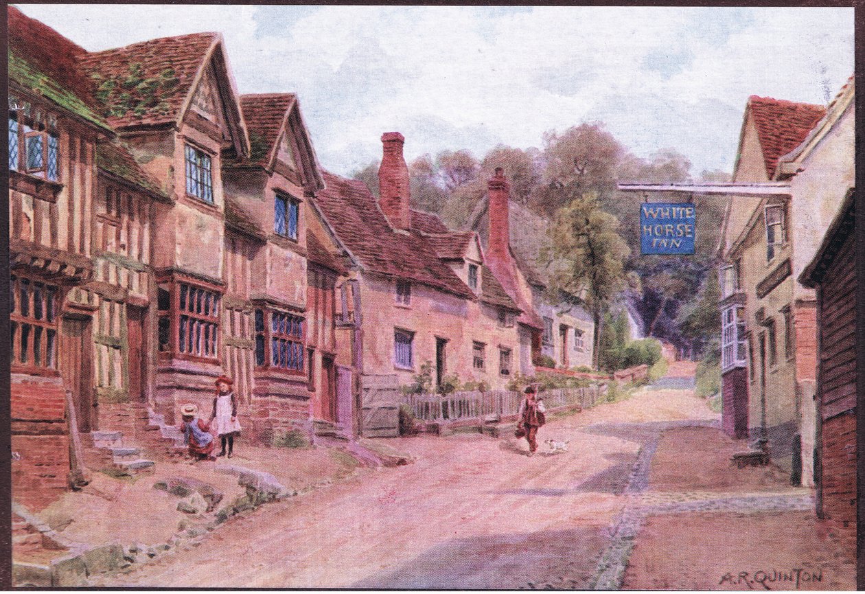 Hus tidligere okkupert av vevere, Kersey, Suffolk, fra The Cottages and the Village Life of Rural England utgitt av Dent & Sons Limited av Alfred Robert Quinton