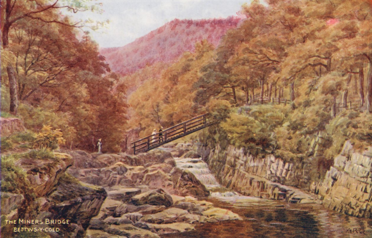 The Miners Bridge, Bettws-Y-Coed (farge litho) av Alfred Robert Quinton