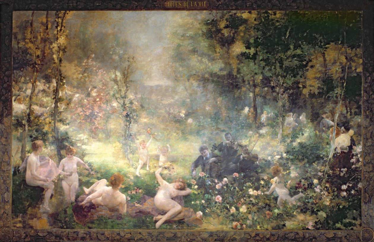 The Joys of Life: blomster, kvinner, musikk (veggmaleri) av Alfred Roll