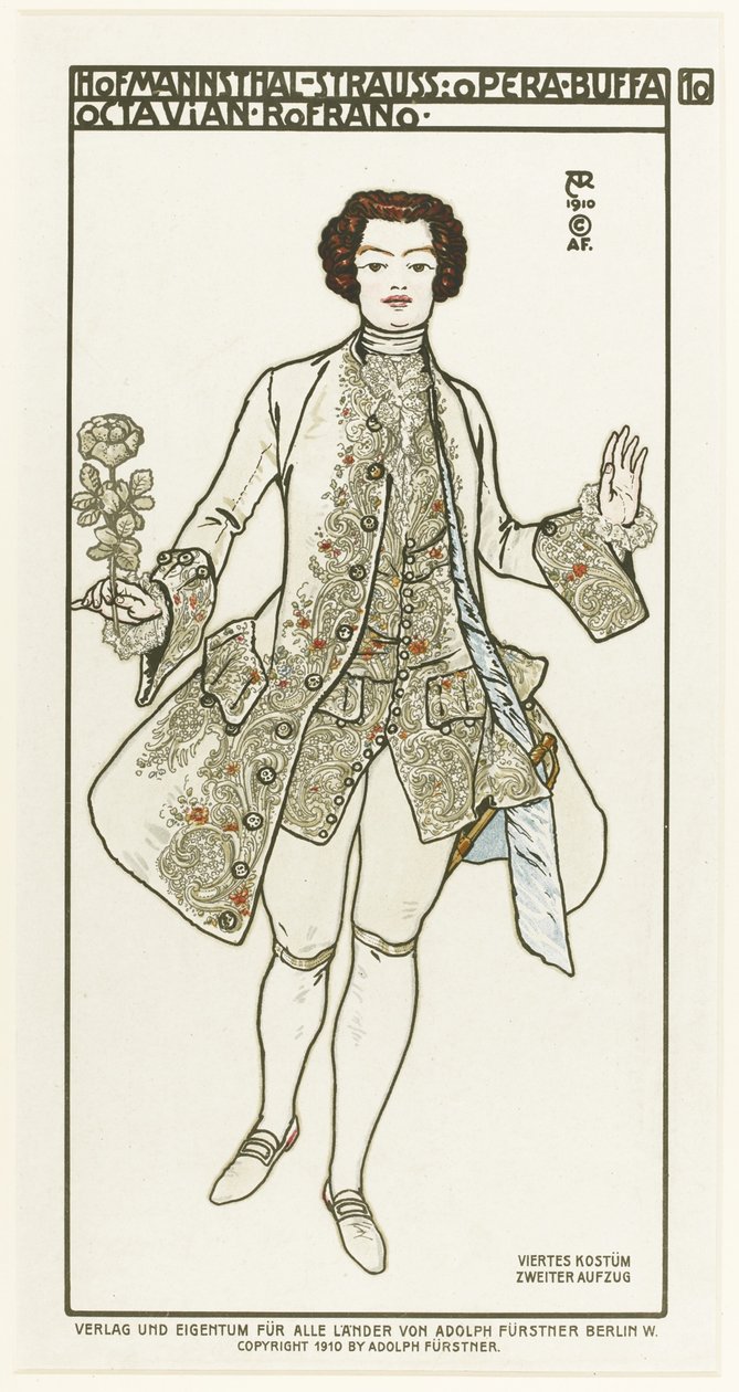 Kostymedesign for operaen Der Rosenkavalier The Knight of the Rose av Richard Strauss, 1910 av Alfred Roller