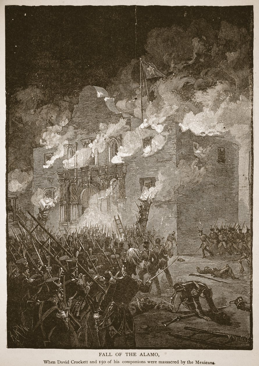 Fall of the Alamo, fra en bokpub. 1896 (gravering) av Alfred Rudolph (after) Waud