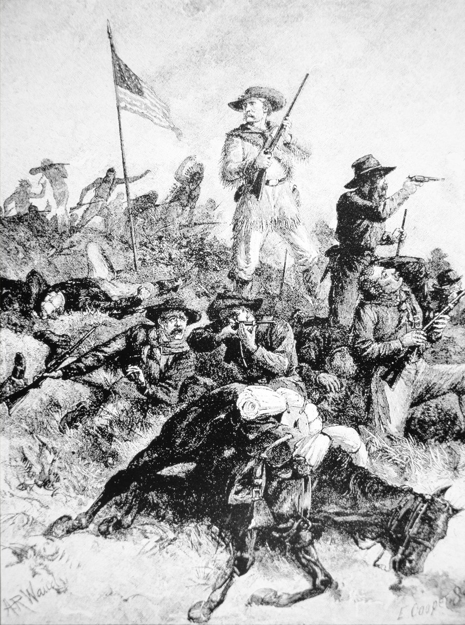 Illustrasjon av slaget ved Little Bighorn, 25. juni av Alfred Rudolph (after) Waud