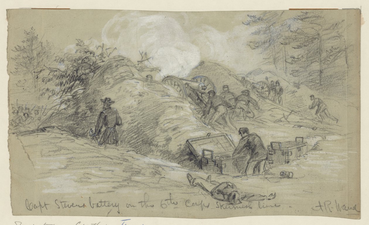 Capt. Stevens batteri på 6. Corps Skirmish -linje av Alfred Rudolph Waud