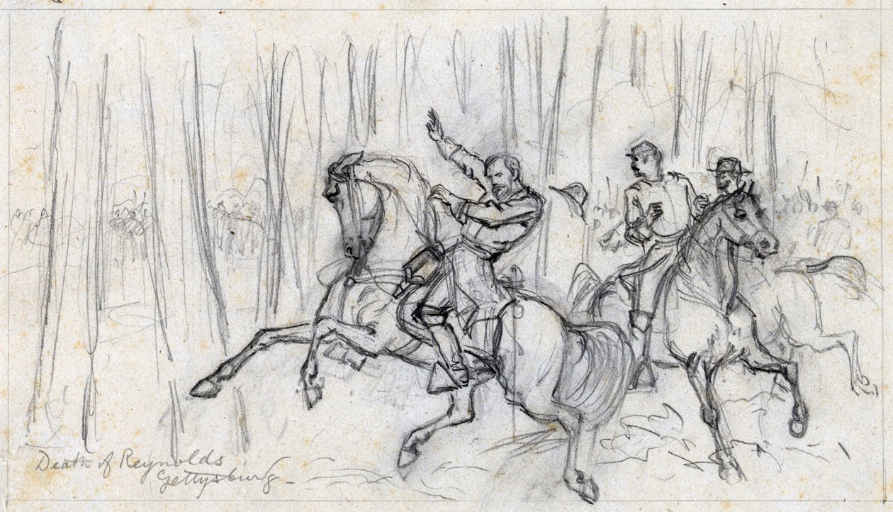 Reynolds død i Gettysburg 1863 (tegning) av Alfred Rudolph Waud