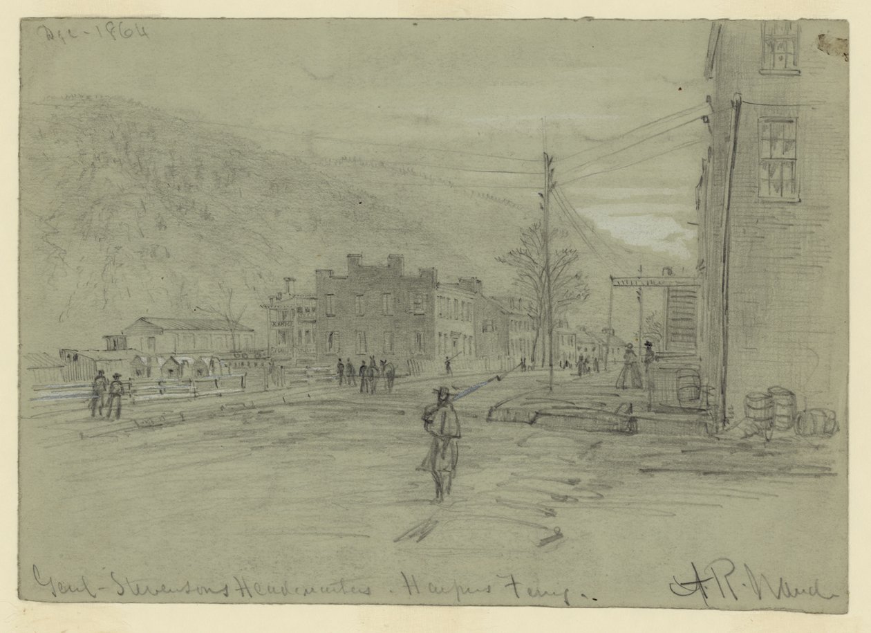 Genl. Stevensons hovedkvarter-Harpers Ferry av Alfred Rudolph Waud