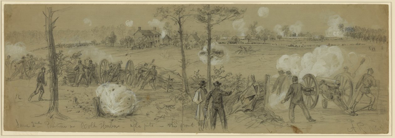 2. juni Stilling nr. Cold Harbour-rifle groper i fronten av Alfred Rudolph Waud